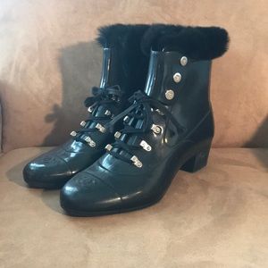 CHANEL fur lined rain boots